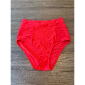 Aerie Womens High Waisted Ruched Bikini Bottom Red Size Small Full Coverage